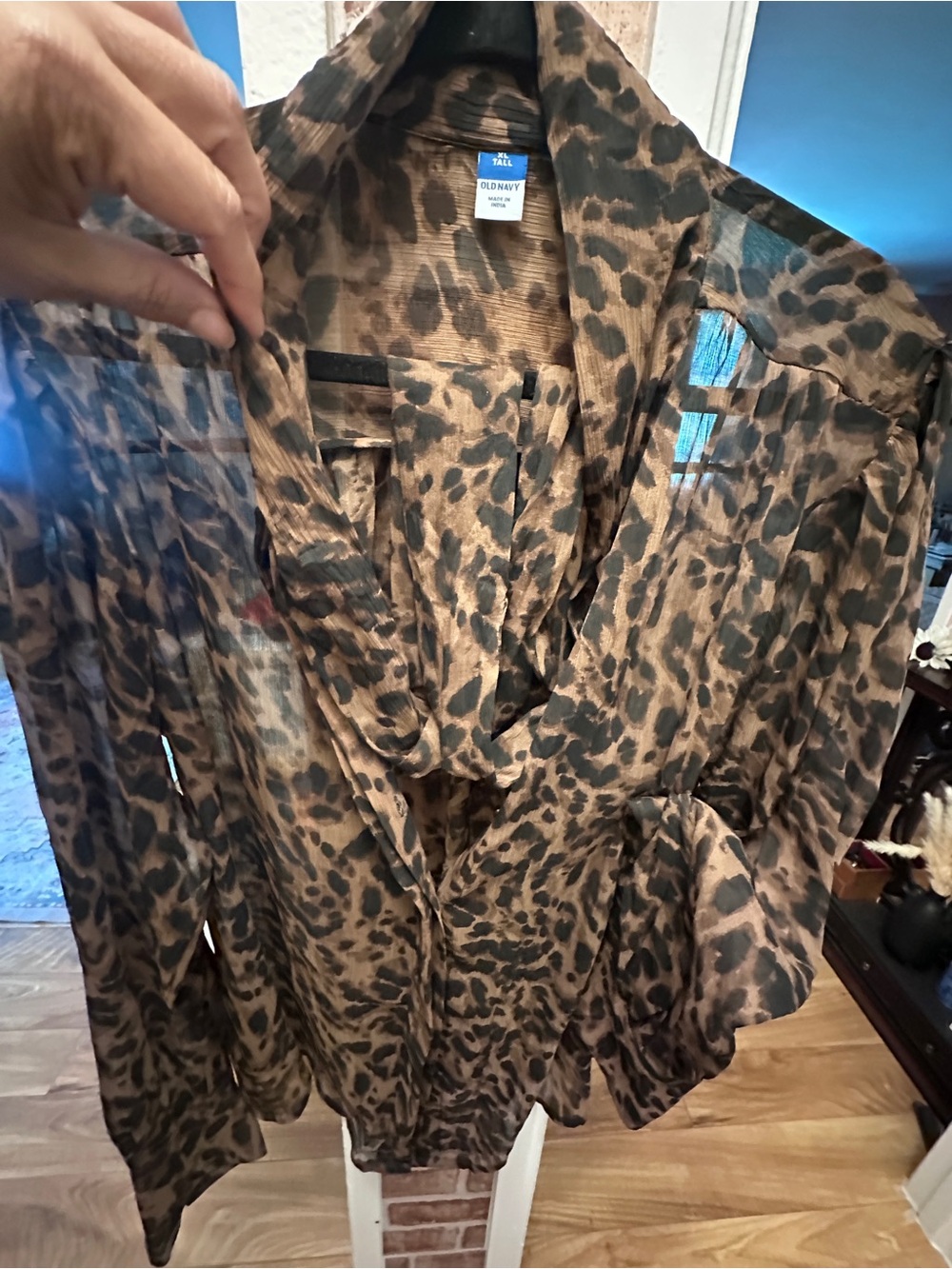 Sheer Leopard Print Button-Up Blouse - Picture 2 of 5